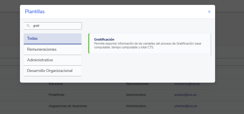 reporte predefinido de gratificacion